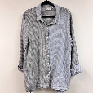 Women's XL Habitat 100% linen colorblock mixed pattern button down relaxed top